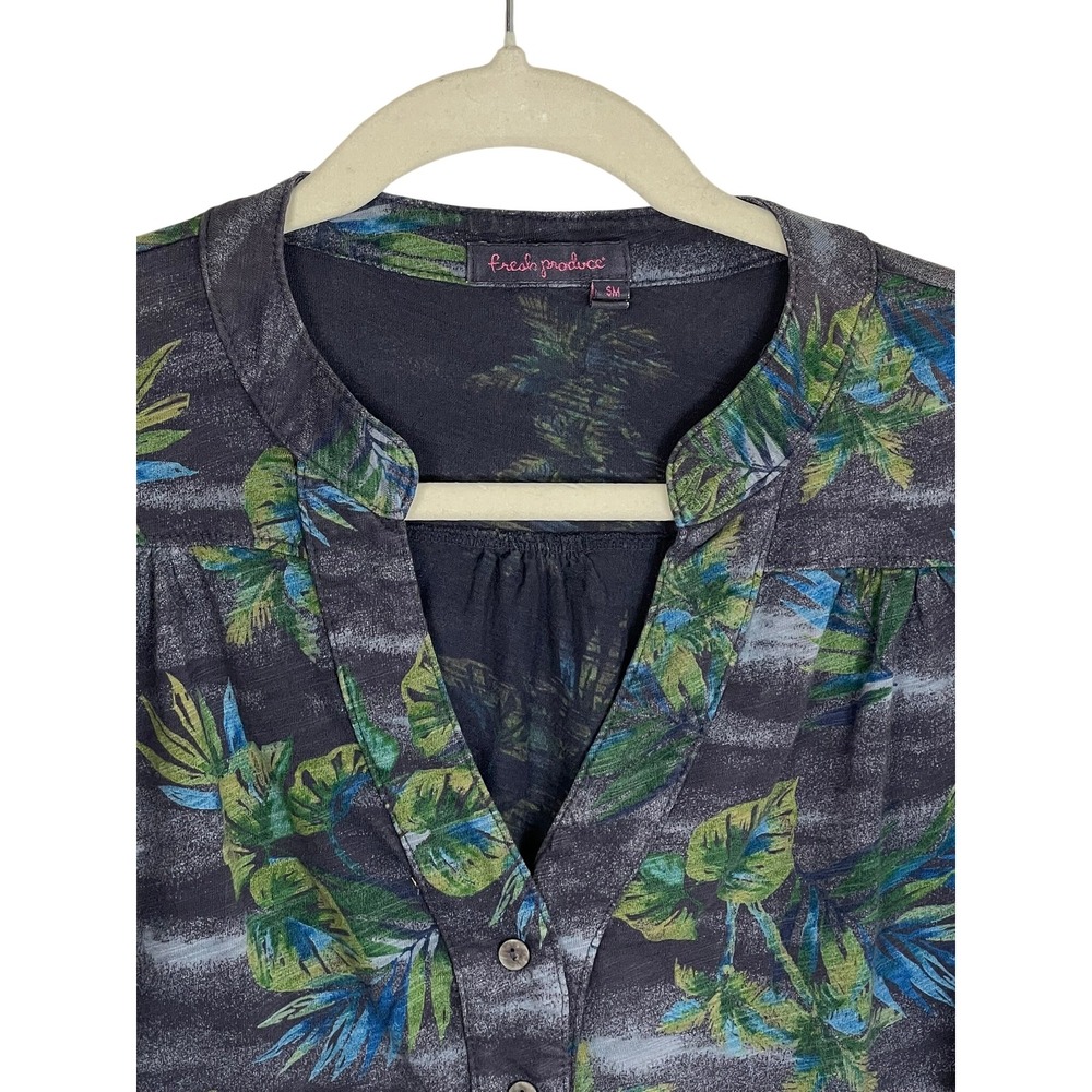 Fresh Produce Womens Tropical Palm Print Slub Cotton 3/4 Sleeve Tunic Top SM USA - Picture 9 of 13